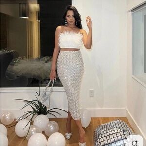 12th Tribe White Feather Bandeau Tube Top